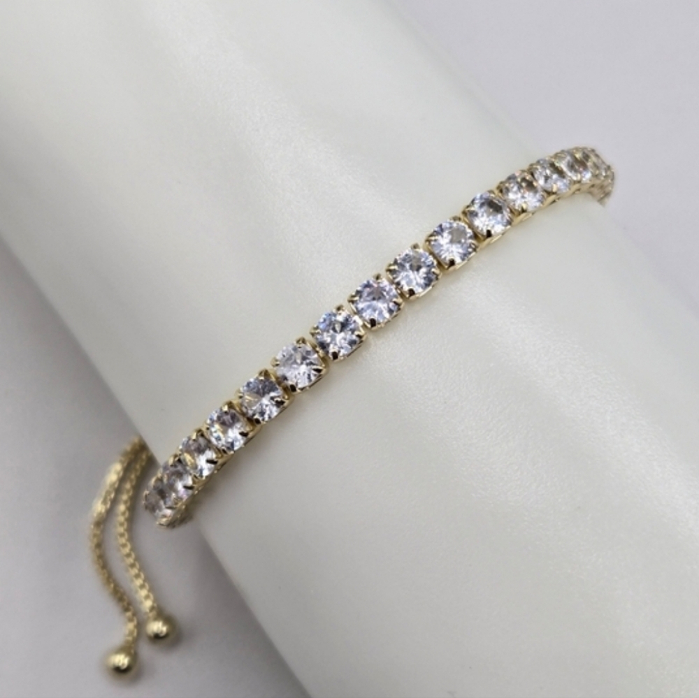 Swarovski Crystal Elements Gold Slide Bracelet Round Clear Crystals Prom Casual - Picture 2 of 7